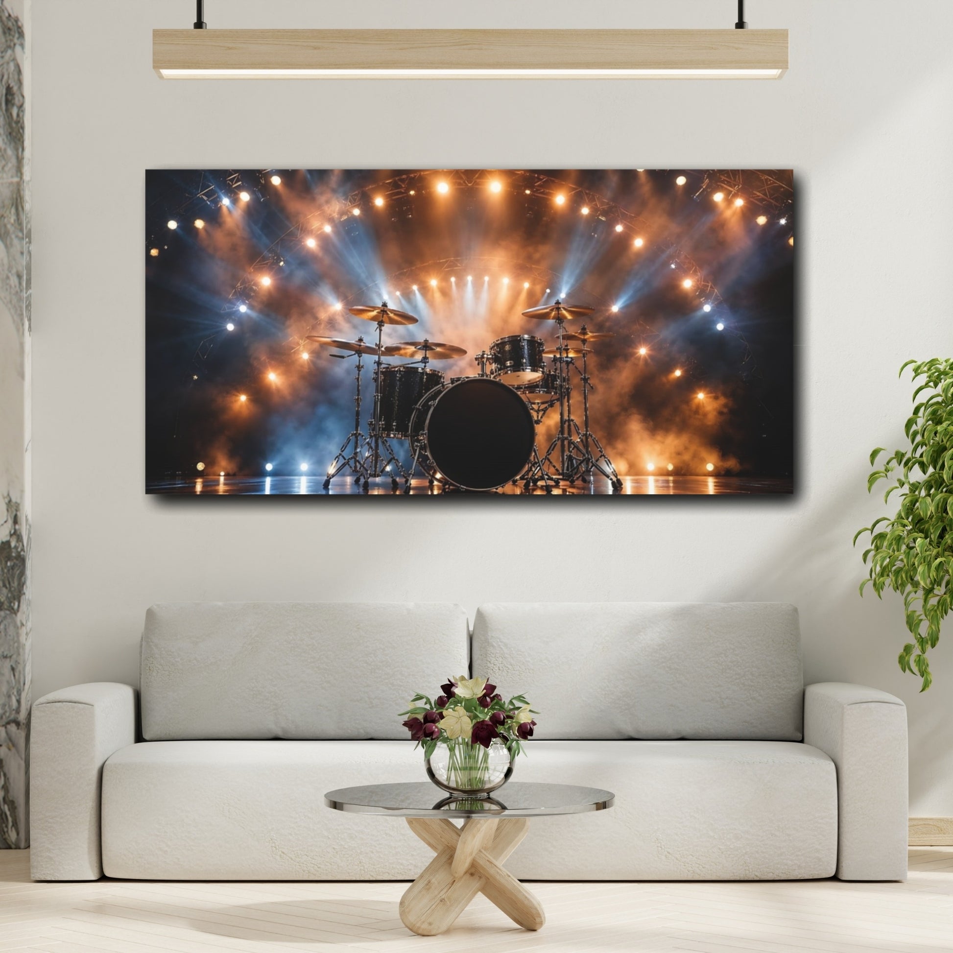 Mockup 3. Abstract Drum Set Concert Stage Lights shown as stretched canvas wall art