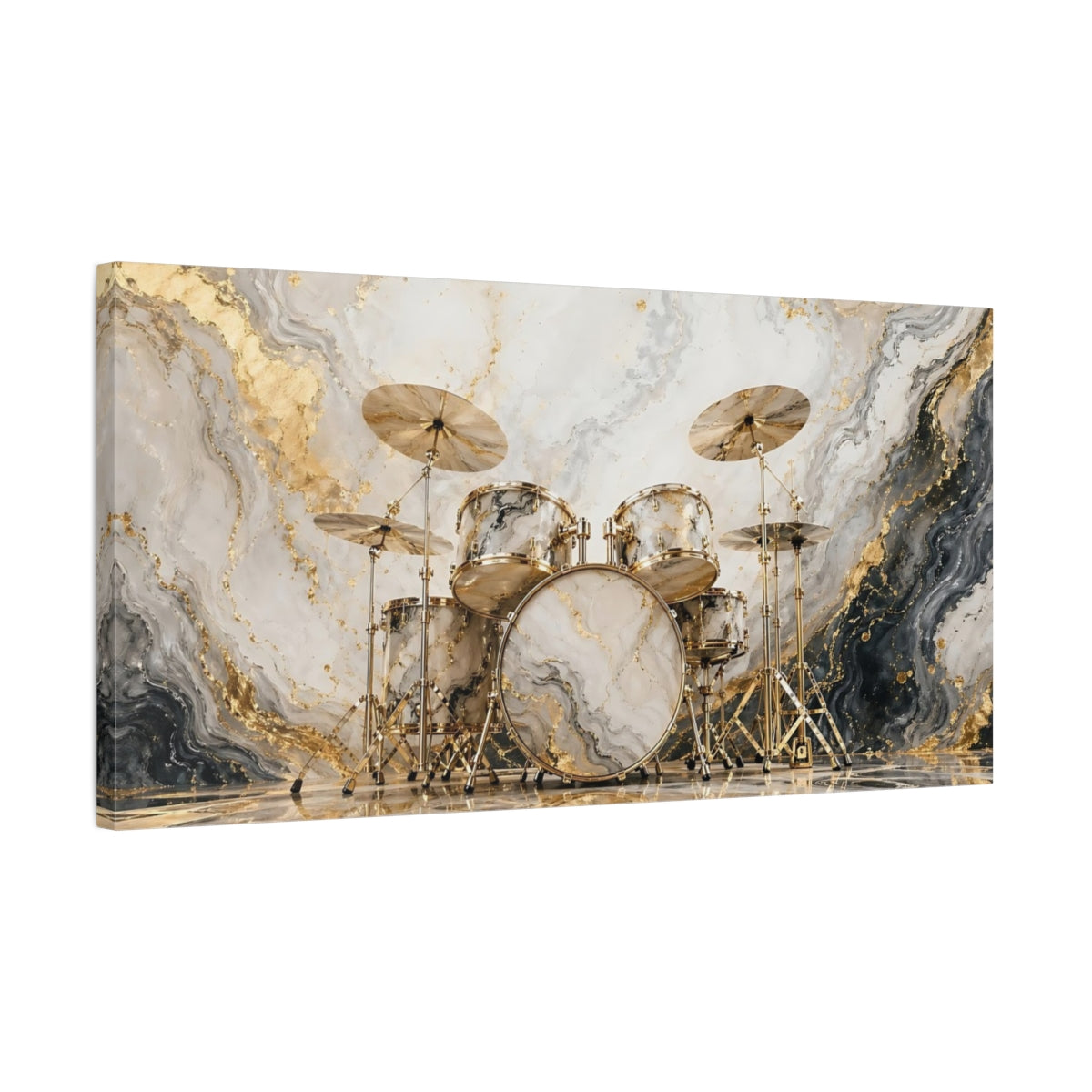 Side Mockup 1. Abstract Drum Set Gold Marble Drums shown as stretched canvas wall art