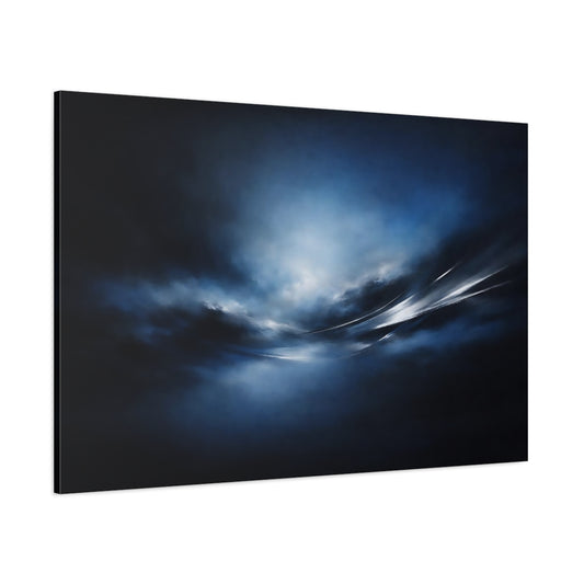 Main Mockup. Abstract Dynamic Light Dark Blue Abstract shown as stretched canvas wall art