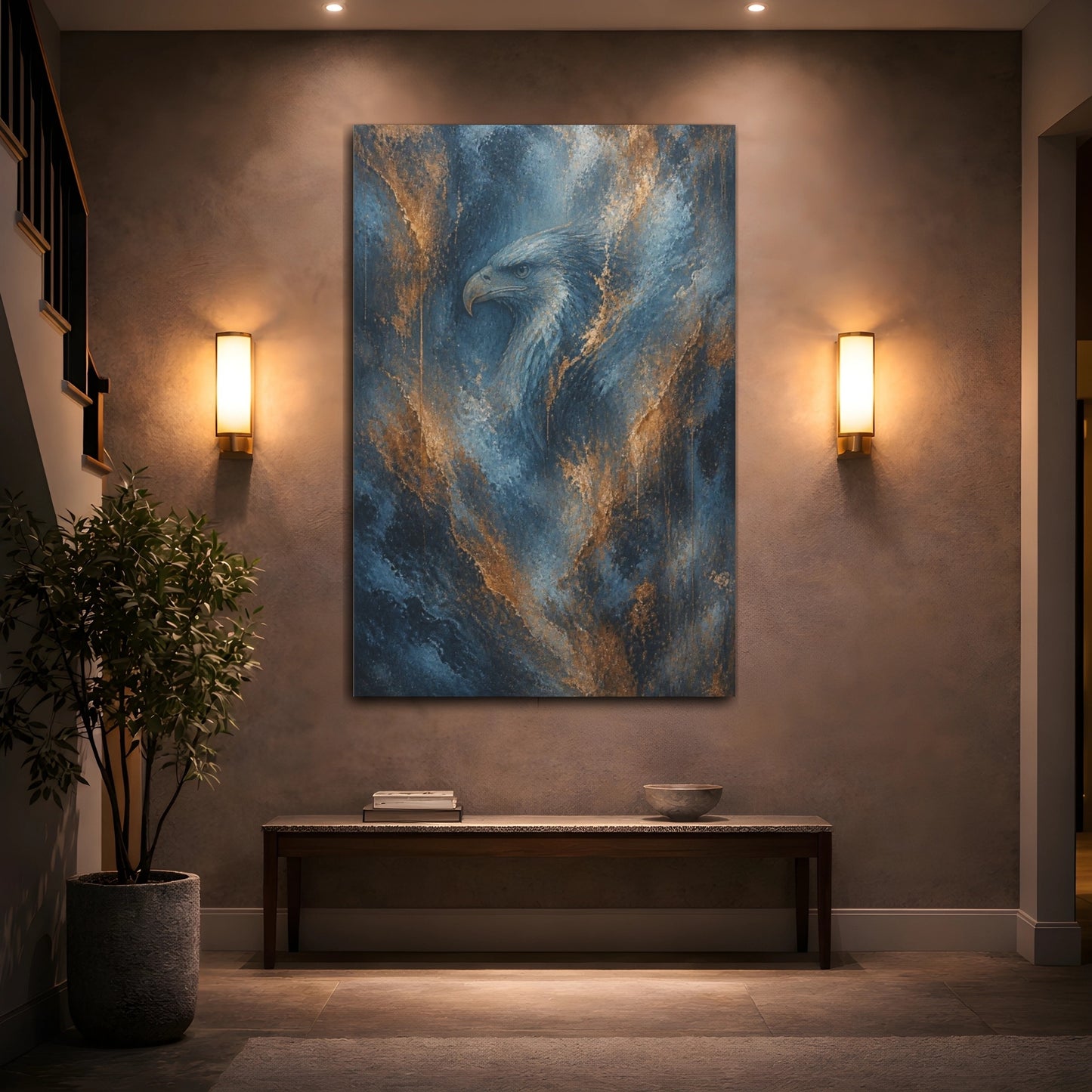 Mockup 2. Abstract Eagle Emergence shown as canvas print