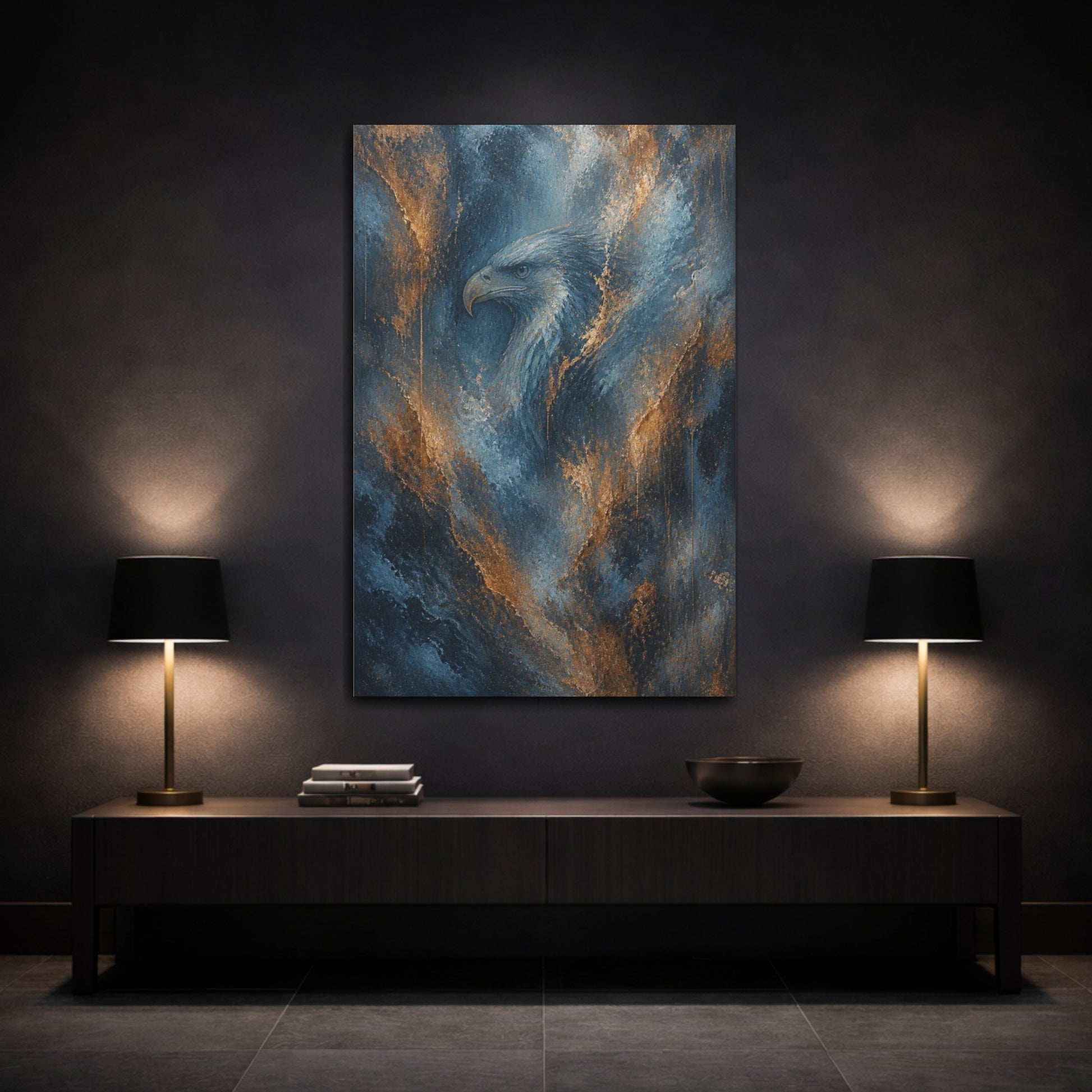 Mockup 3. Abstract Eagle Emergence shown as canvas print