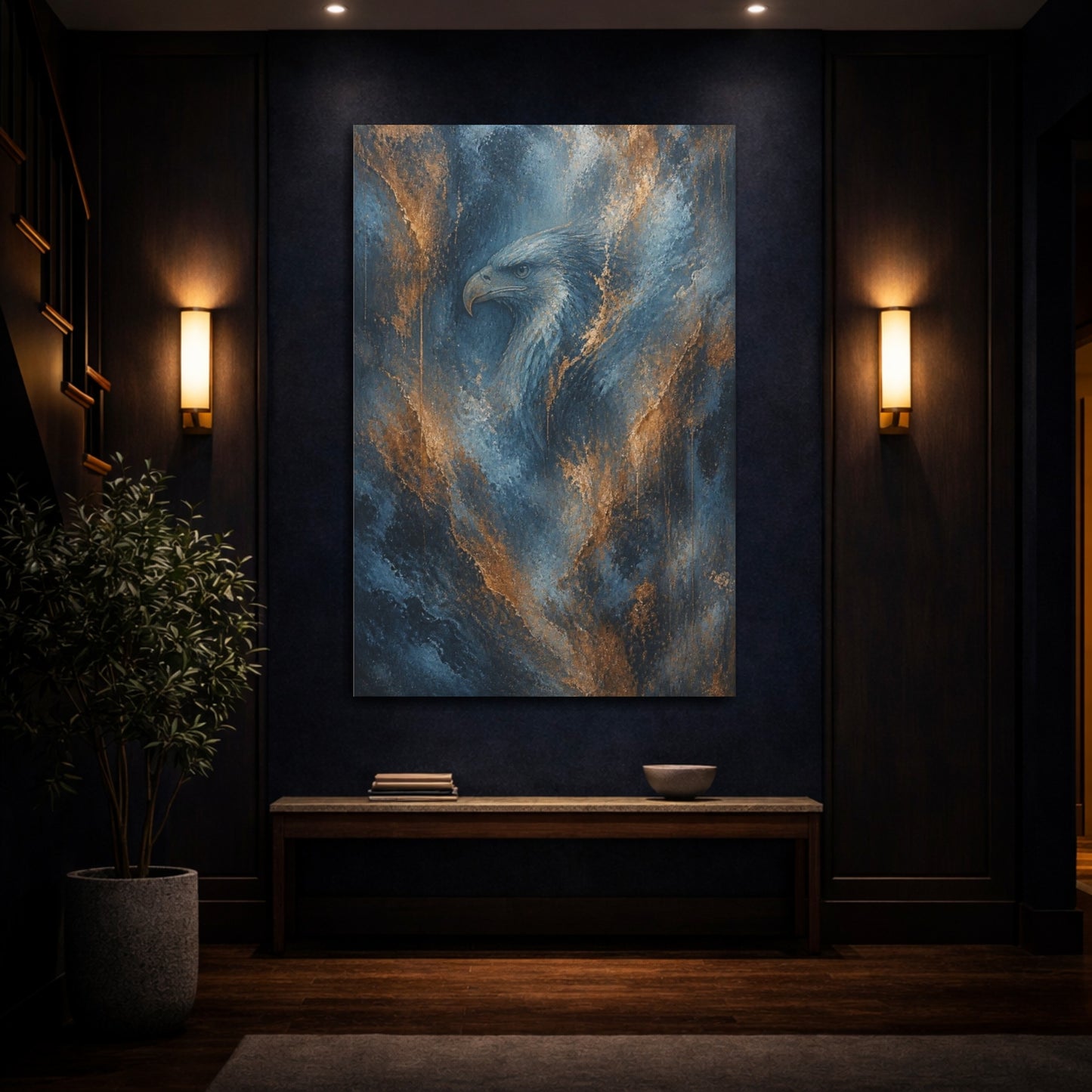 Mockup 4. Abstract Eagle Emergence shown as canvas print