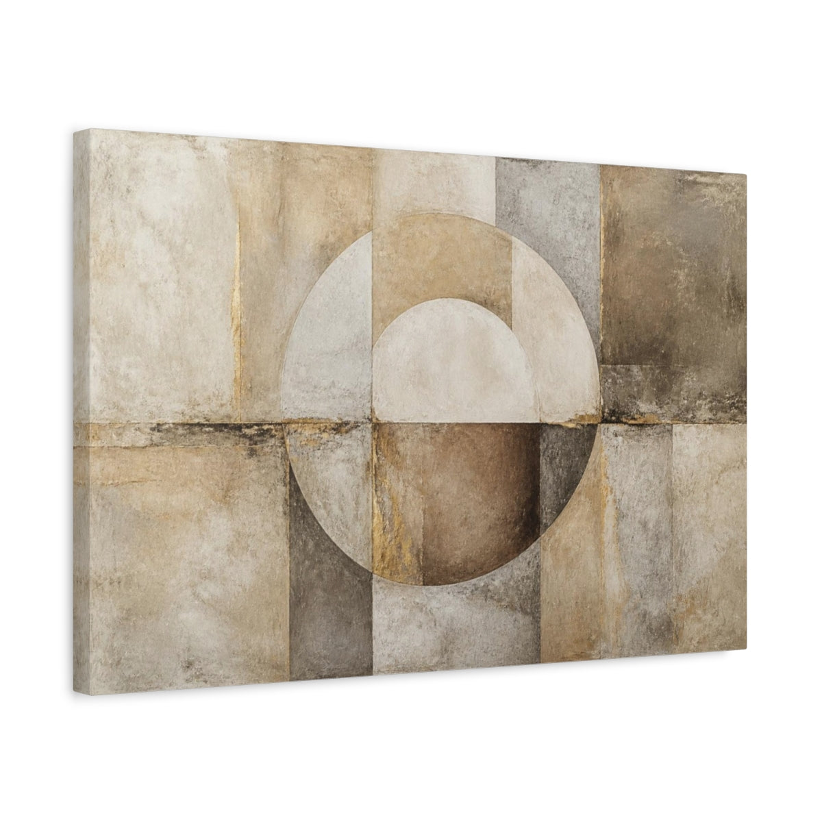 Side Mockup 3. Abstract Earth Tone Circle shown as canvas print