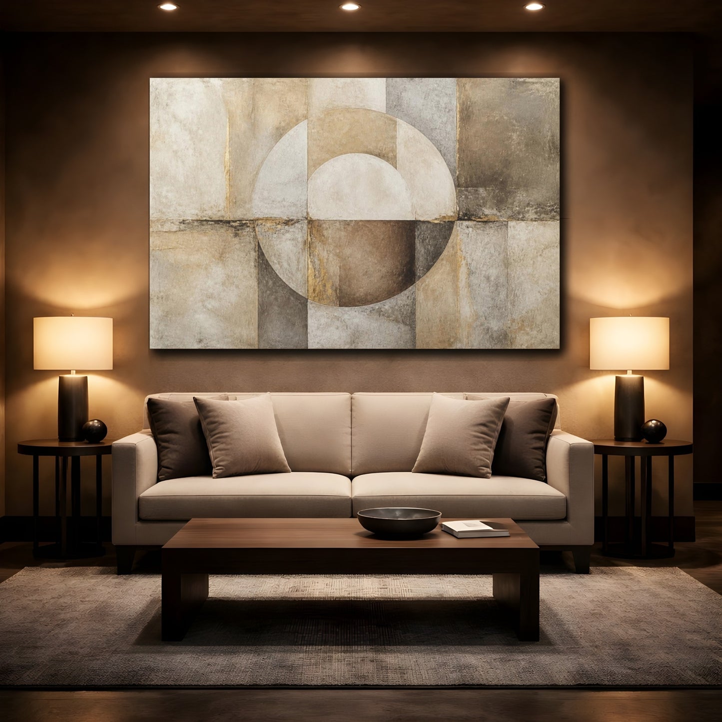 Mockup 2. Abstract Earth Tone Circle shown as canvas print
