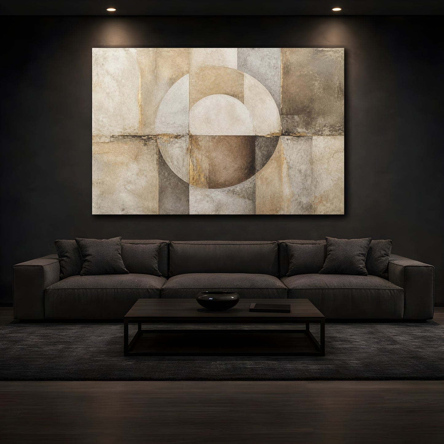 Mockup 3. Abstract Earth Tone Circle shown as canvas print