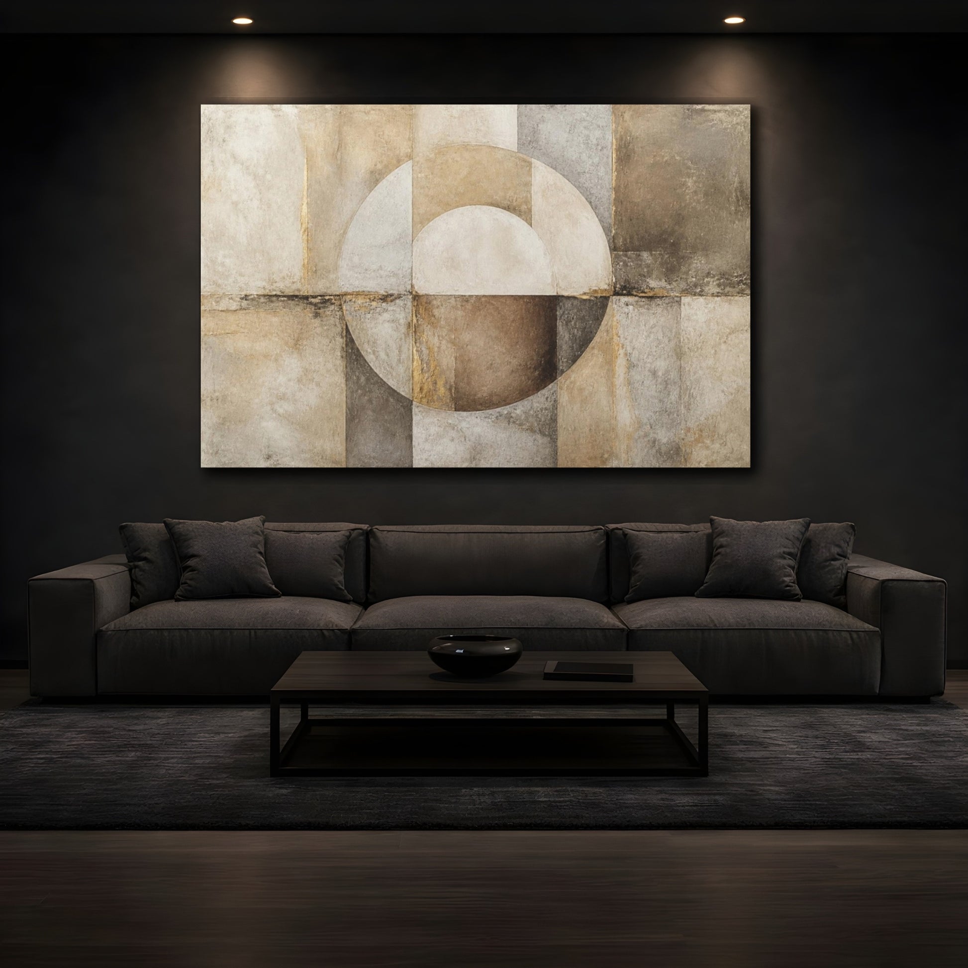 Mockup 3. Abstract Earth Tone Circle shown as canvas print