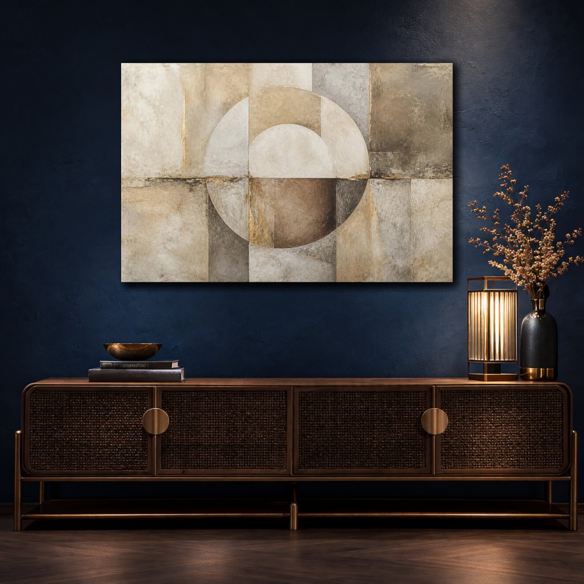 Mockup 4. Abstract Earth Tone Circle shown as canvas print