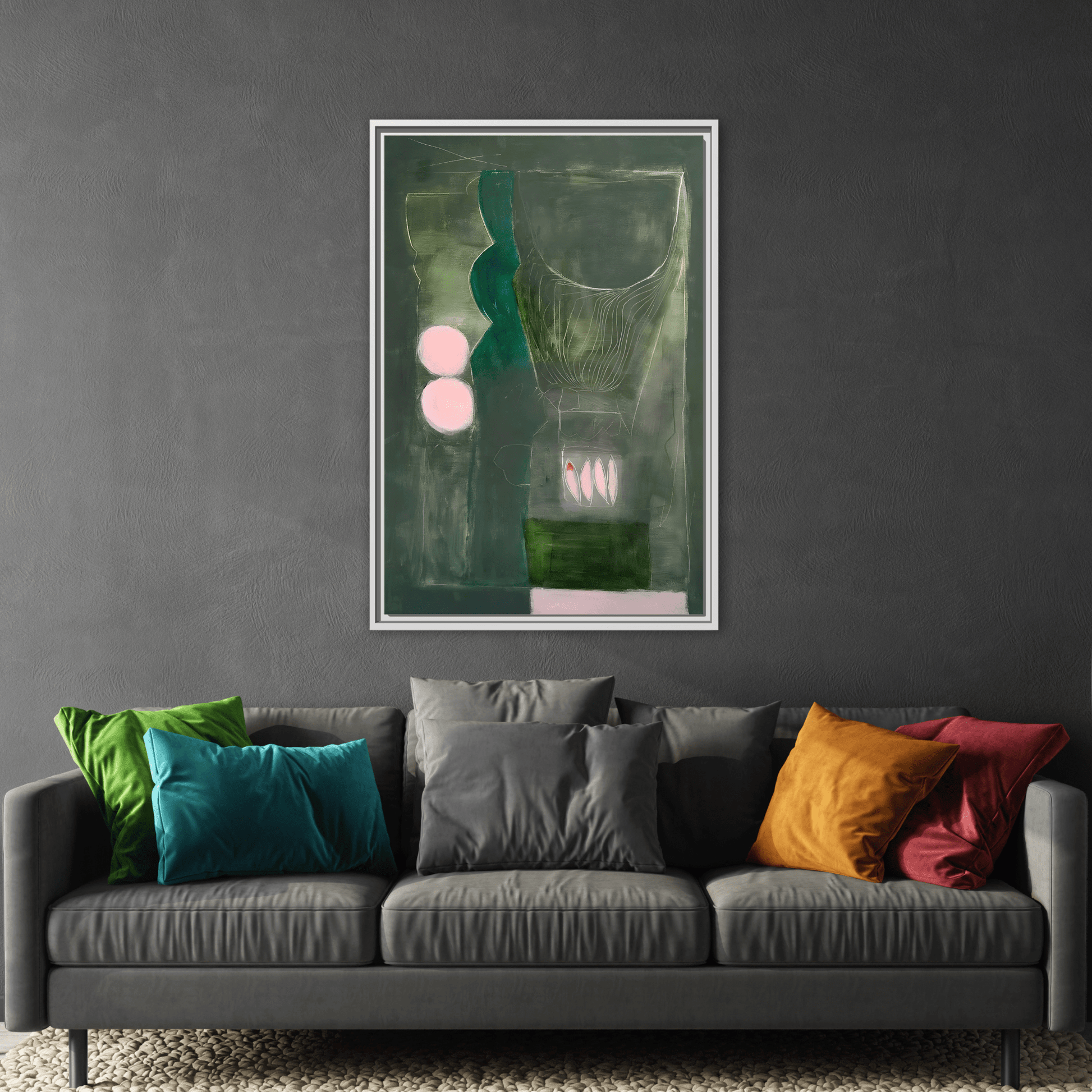 Abstract Eclectic Modern Canvas Painting Print - Extra Large Green Wall Art