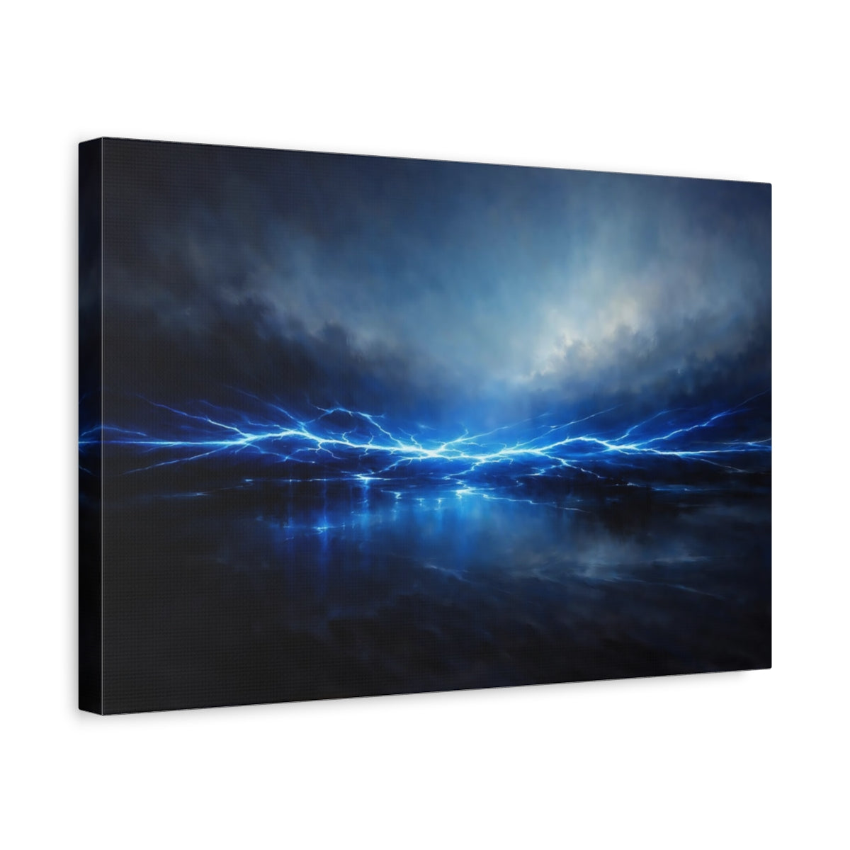 Side Mockup 4. Abstract Electric Energy Electric Blue shown as stretched canvas wall art