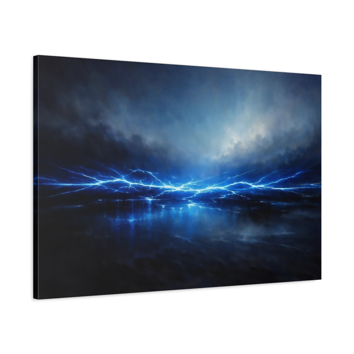 Side Mockup 1. Abstract Electric Energy Electric Blue shown as stretched canvas wall art