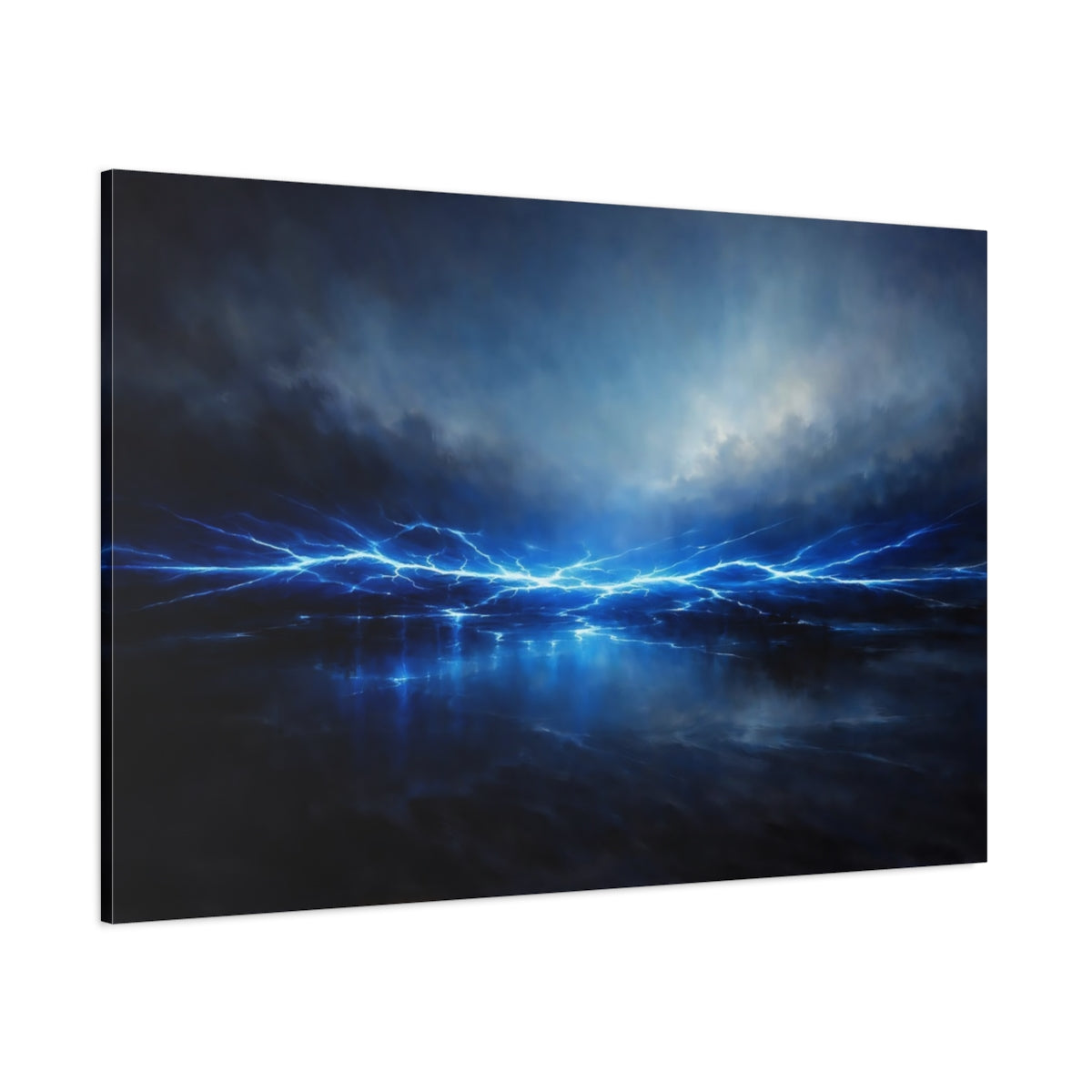 Main Mockup. Abstract Electric Energy Electric Blue shown as stretched canvas wall art