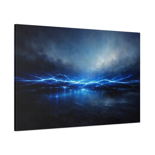 Main Mockup. Abstract Electric Energy Electric Blue shown as stretched canvas wall art