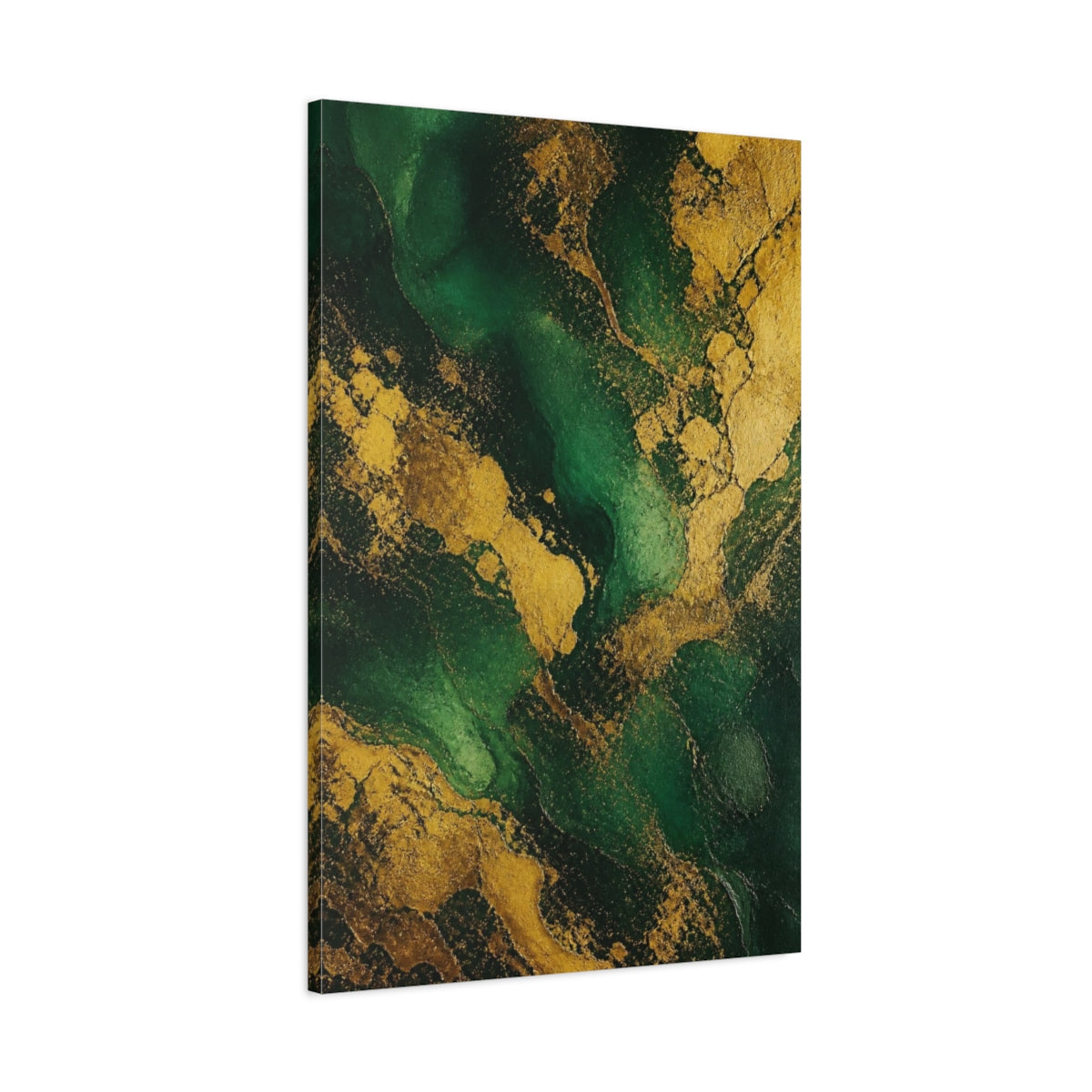 Main Mockup. Abstract Emerald Gold Veins shown as canvas print