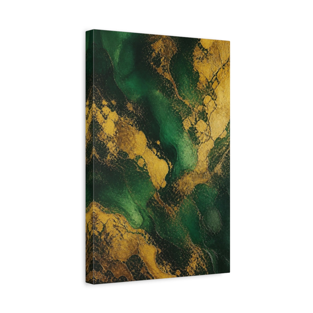 Side Mockup 4. Abstract Emerald Gold Veins shown as canvas print