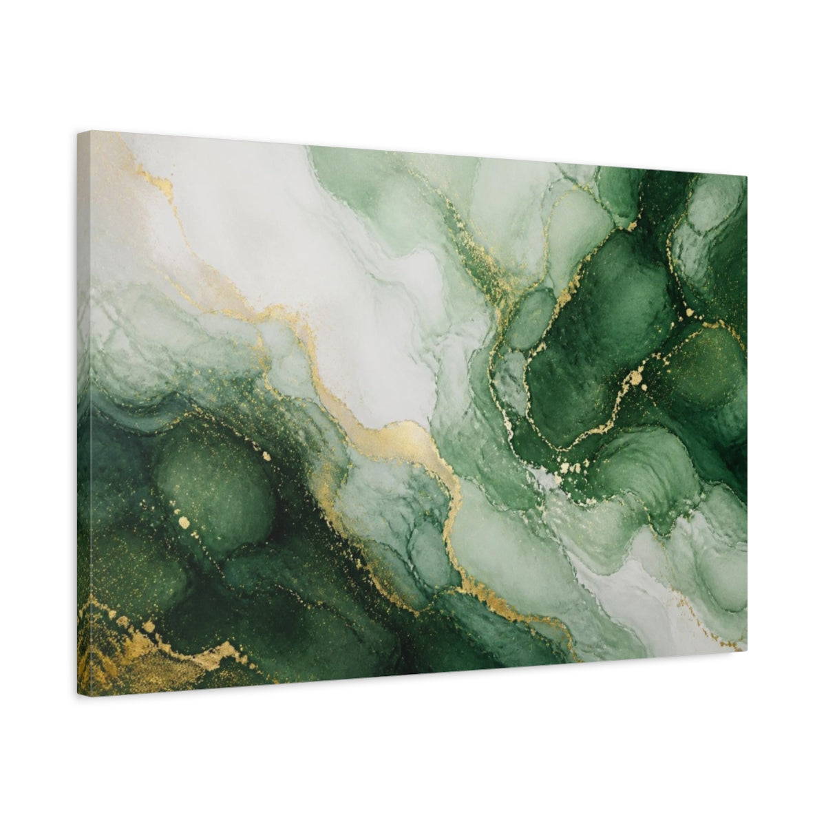 Side Mockup 2. Abstract Emerald Marble shown as canvas print