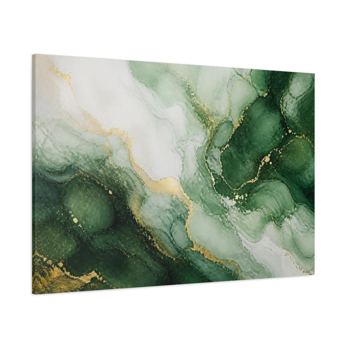 Side Mockup 1. Abstract Emerald Marble shown as canvas print
