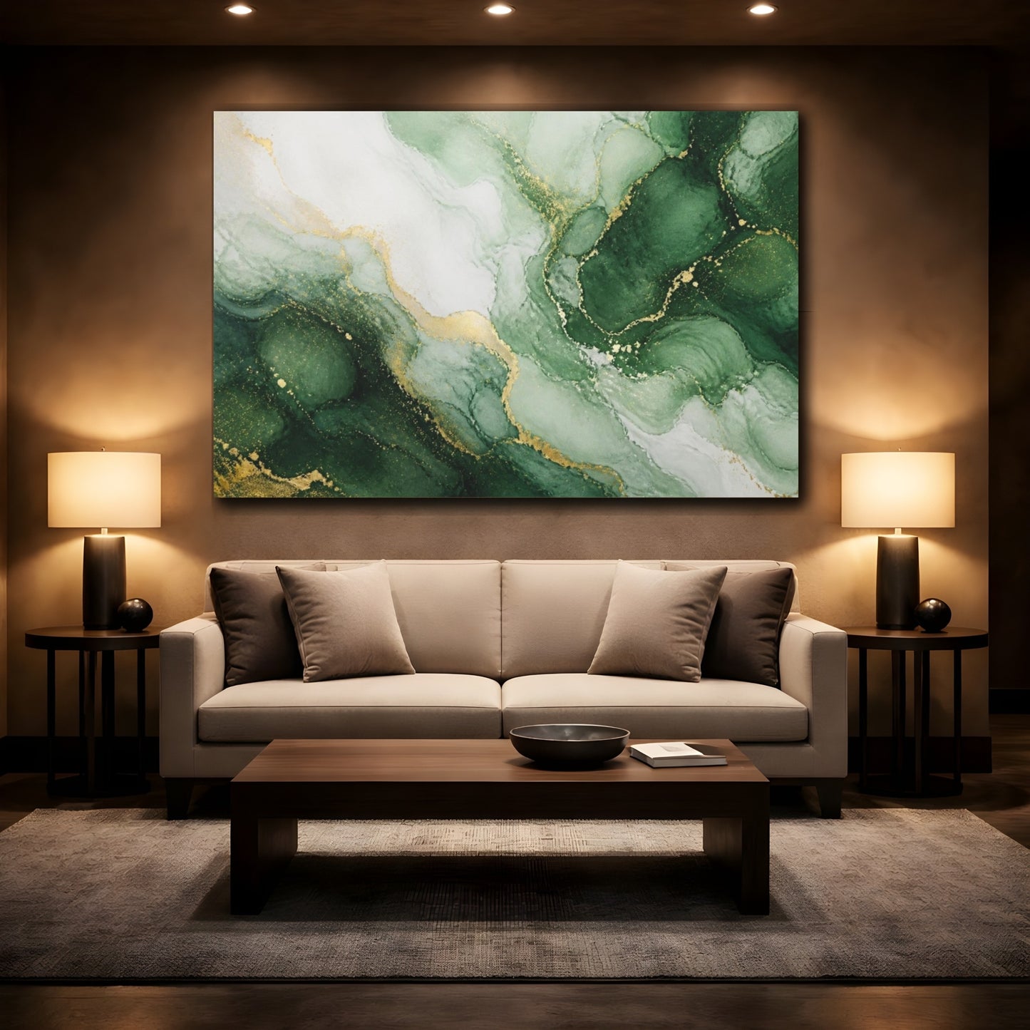 Mockup 2. Abstract Emerald Marble shown as canvas print