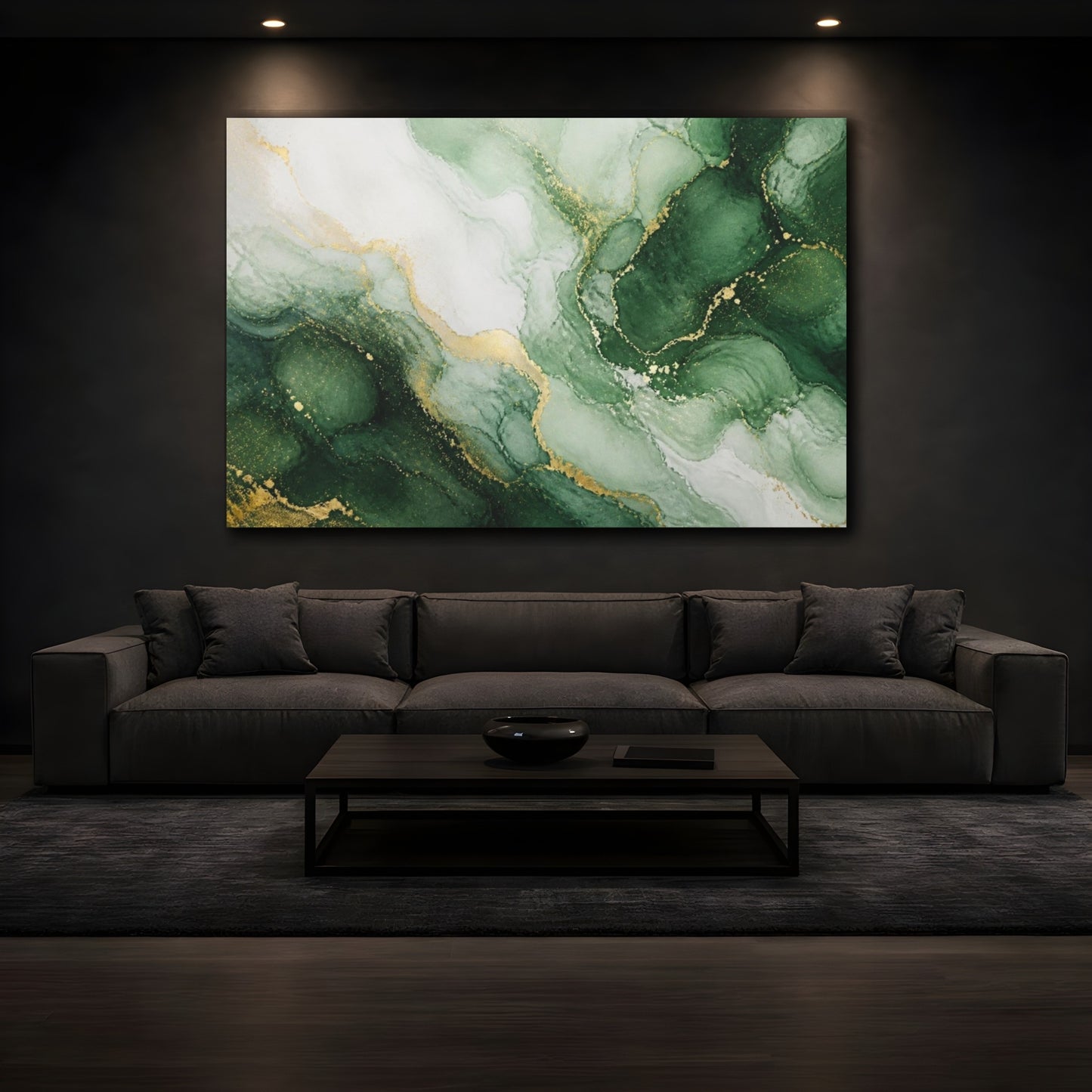 Mockup 3. Abstract Emerald Marble shown as canvas print