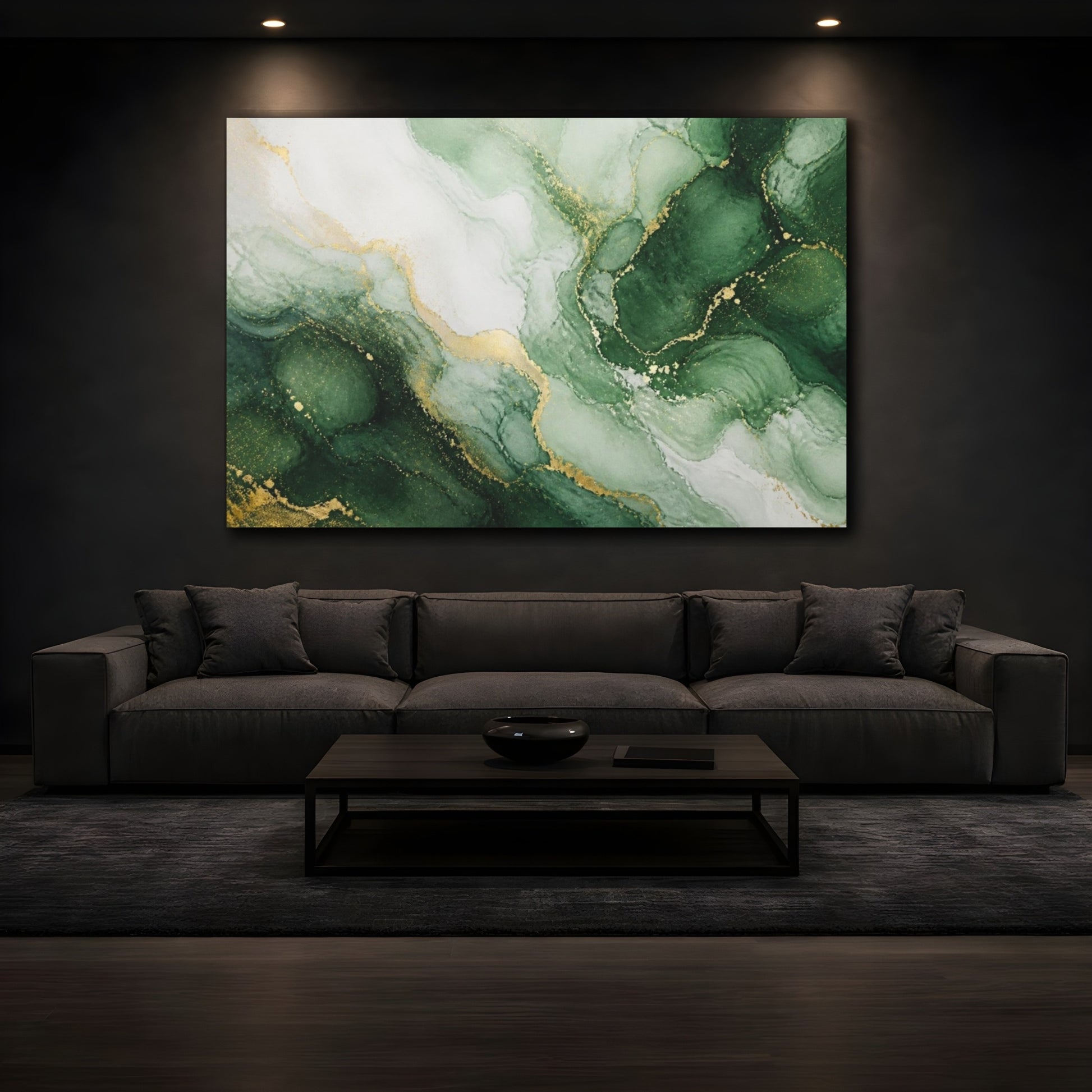 Mockup 3. Abstract Emerald Marble shown as canvas print