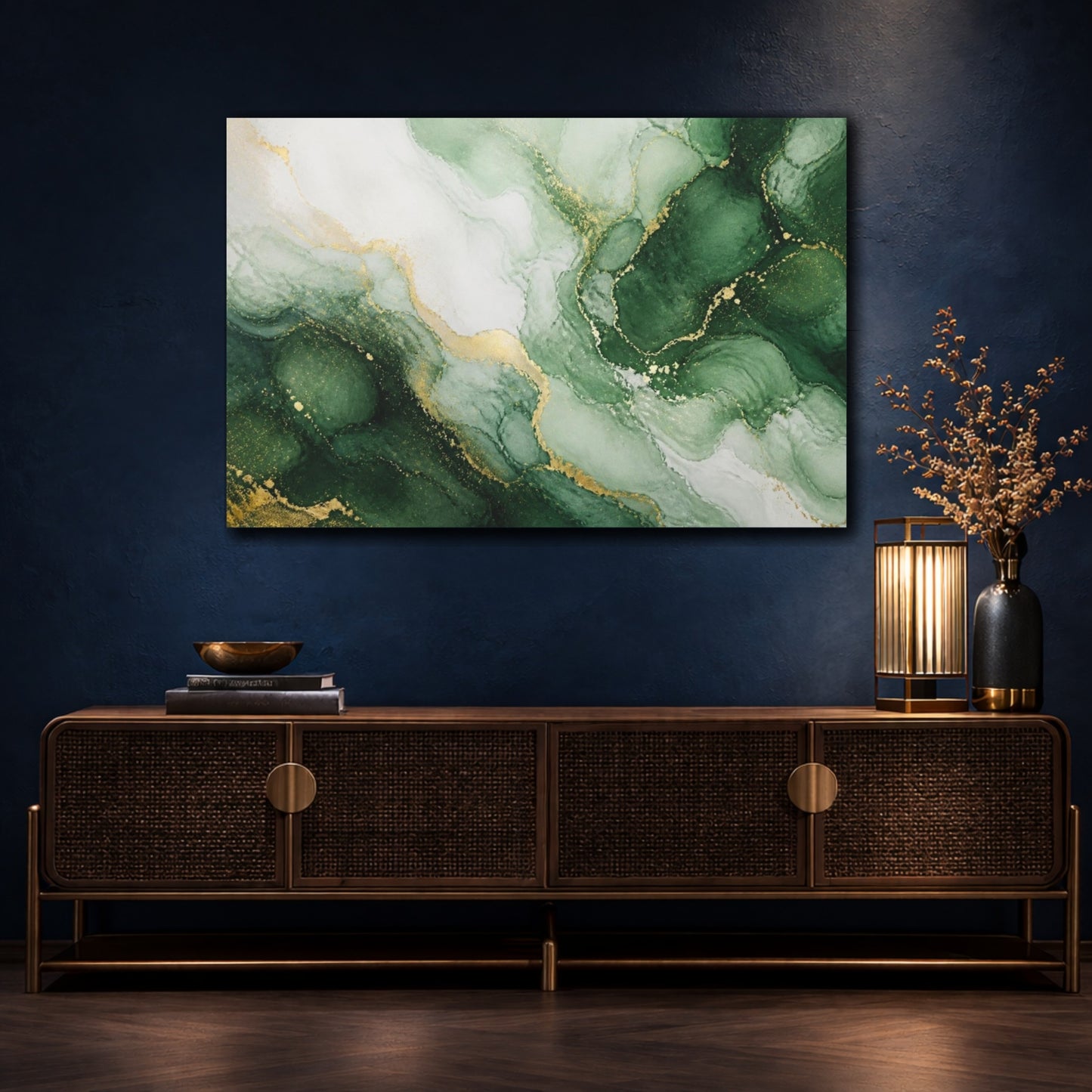 Mockup 4. Abstract Emerald Marble shown as canvas print