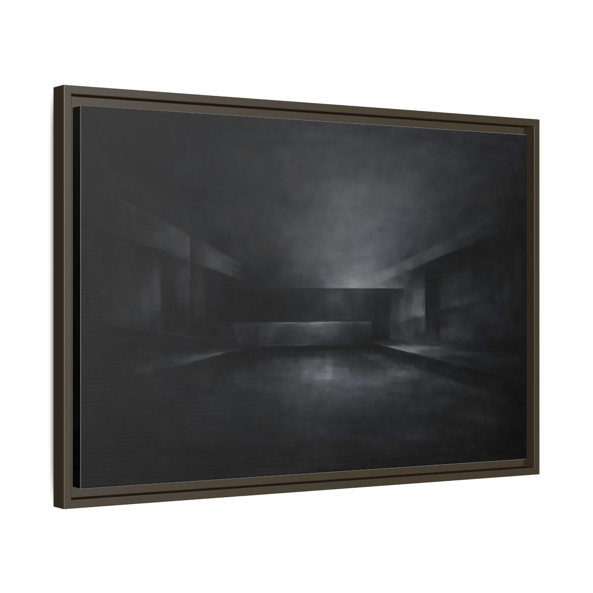 Side Mockup 11. Abstract Empty Room Black And Grey shown as stretched canvas wall art