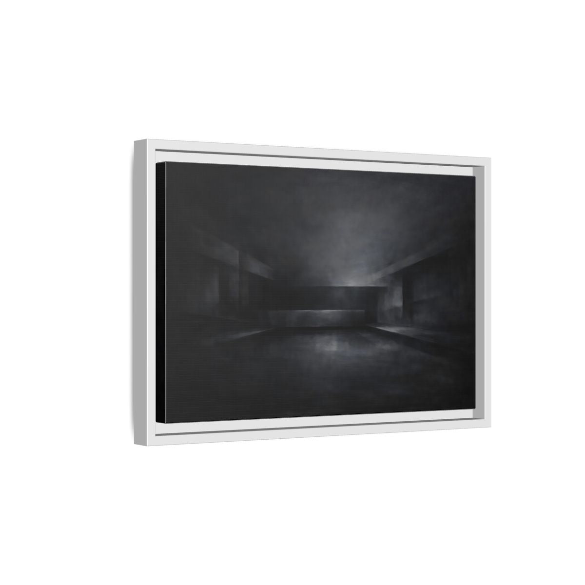 Side Mockup 4. Abstract Empty Room Black And Grey shown as stretched canvas wall art