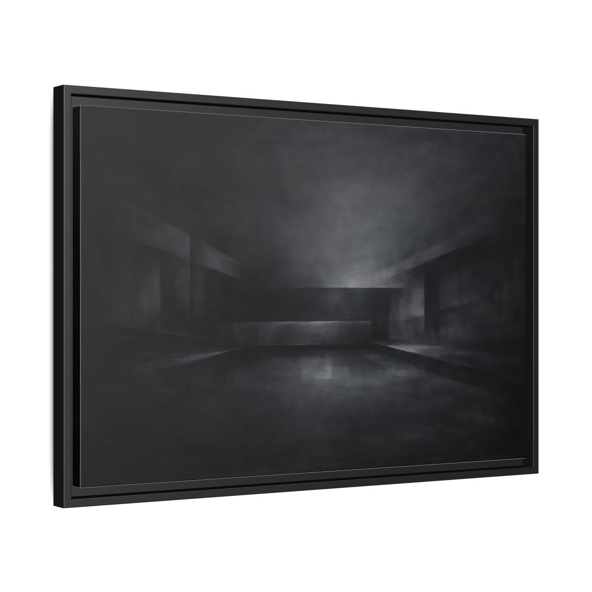 Side Mockup 14. Abstract Empty Room Black And Grey shown as stretched canvas wall art