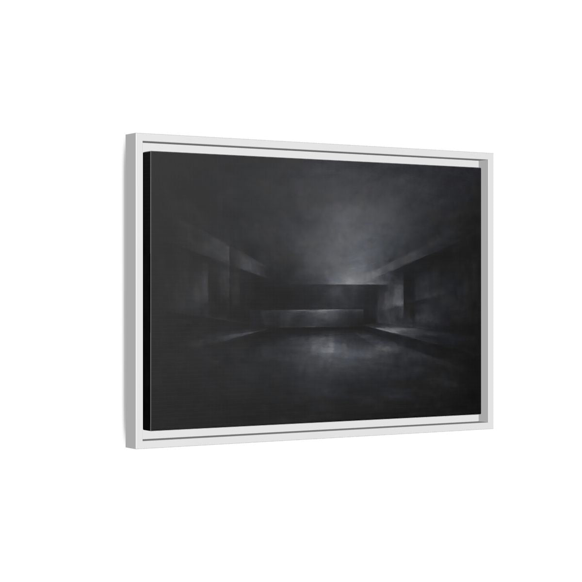 Side Mockup 1. Abstract Empty Room Black And Grey shown as stretched canvas wall art