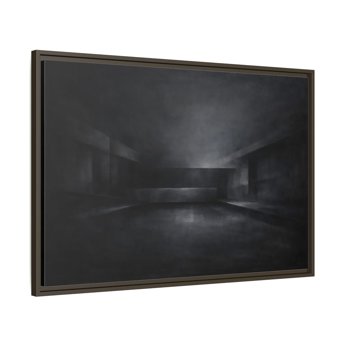 Side Mockup 9. Abstract Empty Room Black And Grey shown as stretched canvas wall art