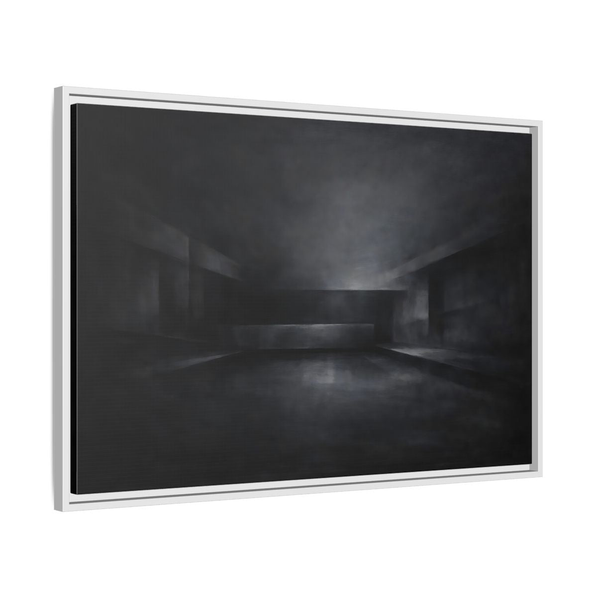 Side Mockup 8. Abstract Empty Room Black And Grey shown as stretched canvas wall art