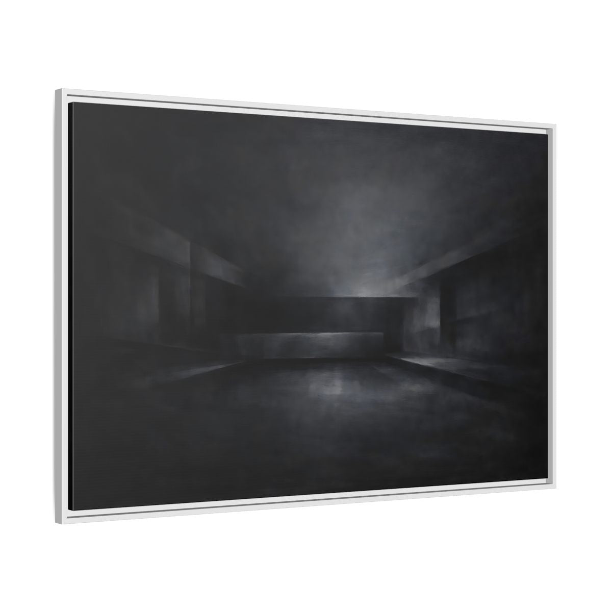 Side Mockup 7. Abstract Empty Room Black And Grey shown as stretched canvas wall art