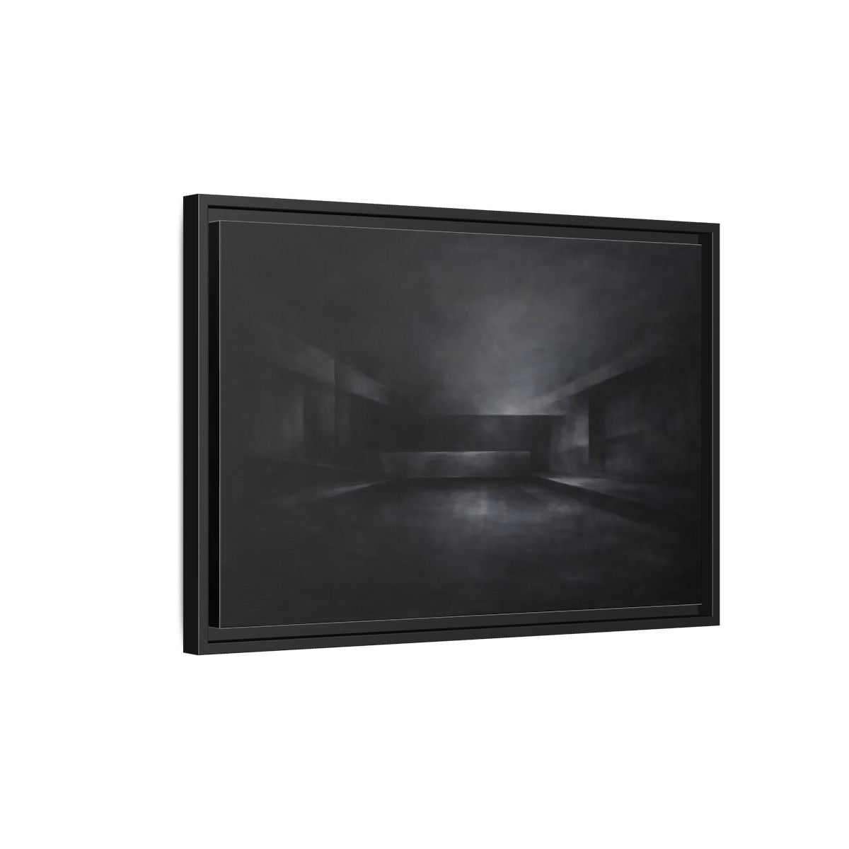 Side Mockup 3. Abstract Empty Room Black And Grey shown as stretched canvas wall art