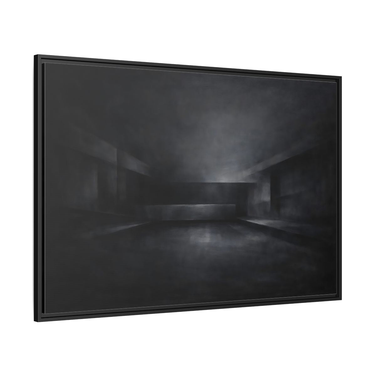Side Mockup 12. Abstract Empty Room Black And Grey shown as stretched canvas wall art