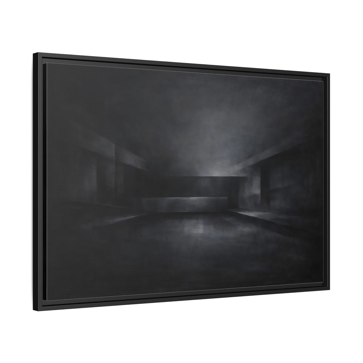 Side Mockup 13. Abstract Empty Room Black And Grey shown as stretched canvas wall art