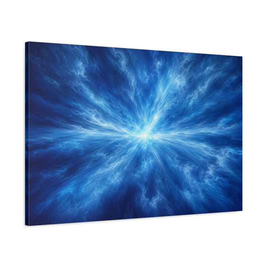 Main Mockup. Abstract Energy Burst Blue Abstract shown as stretched canvas wall art