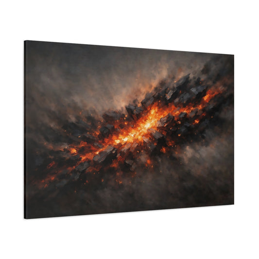 Main Mockup. Abstract Energy Burst Orange And Black Abstract shown as stretched canvas wall art