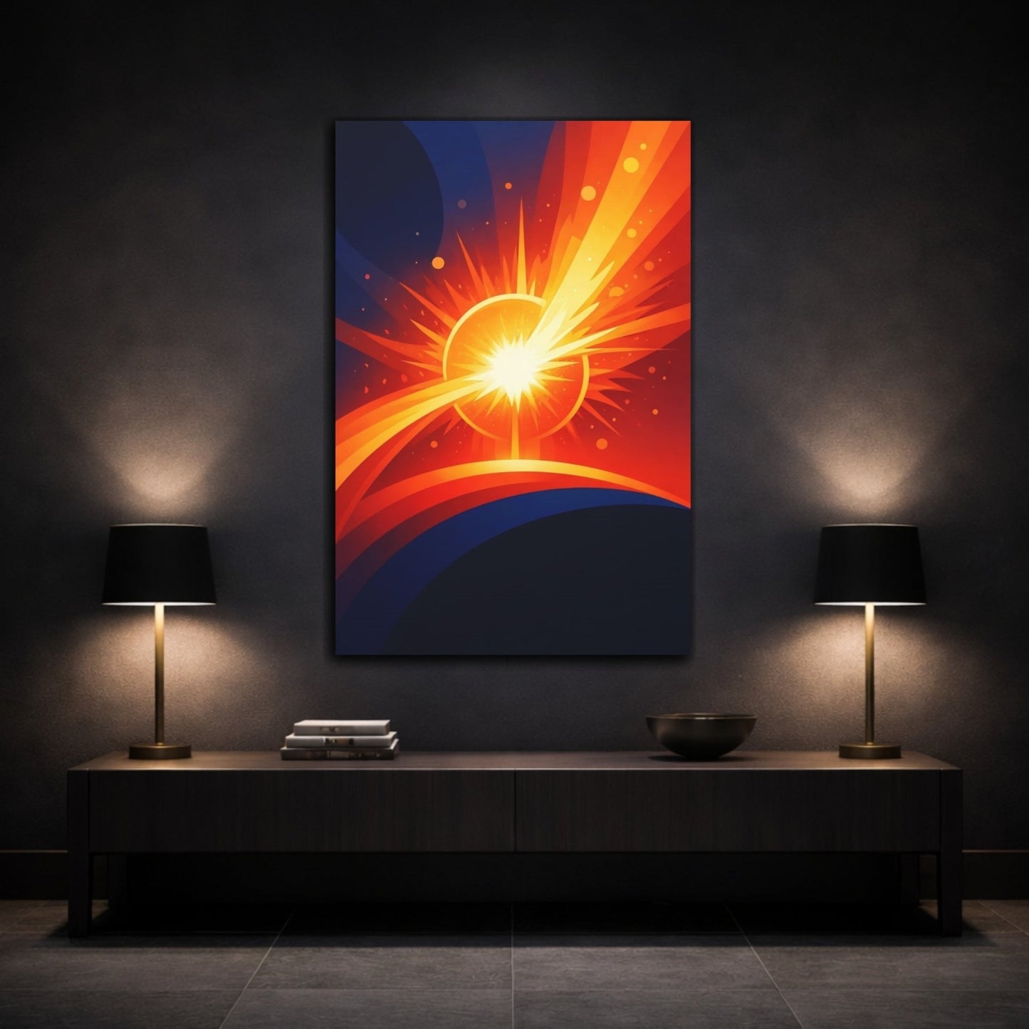Abstract Energy Burst Orange Blue - Canvas Wall Art Print - YesArtYes