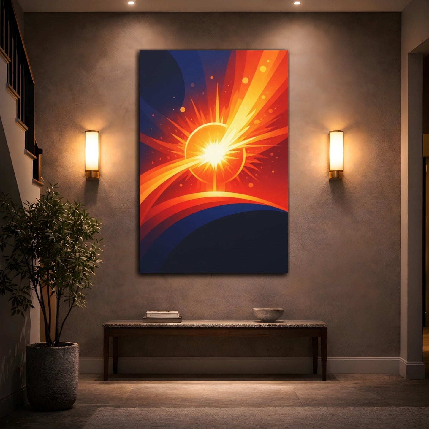 Abstract Energy Burst Orange Blue - Canvas Wall Art Print - YesArtYes