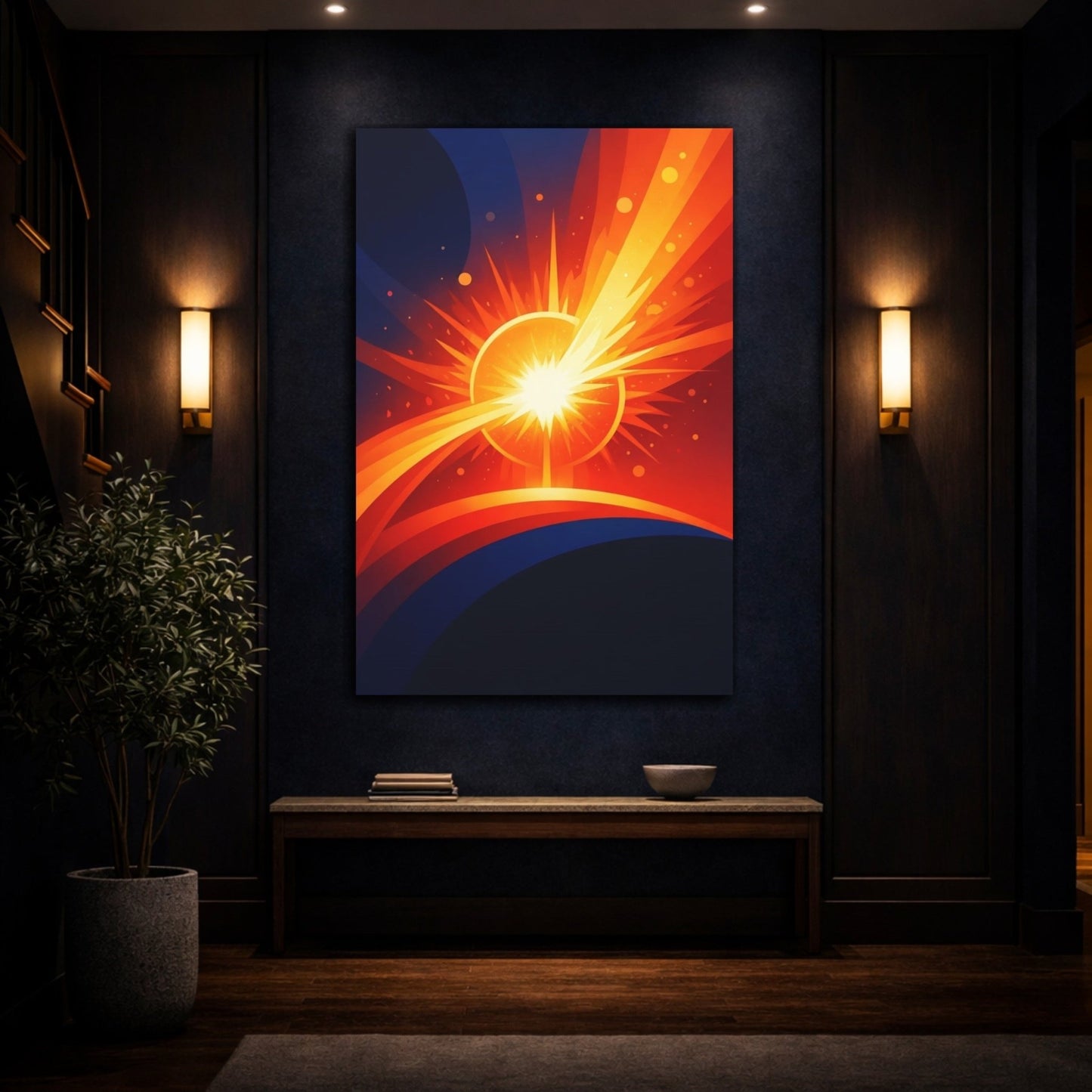 Abstract Energy Burst Orange Blue - Canvas Wall Art Print - YesArtYes