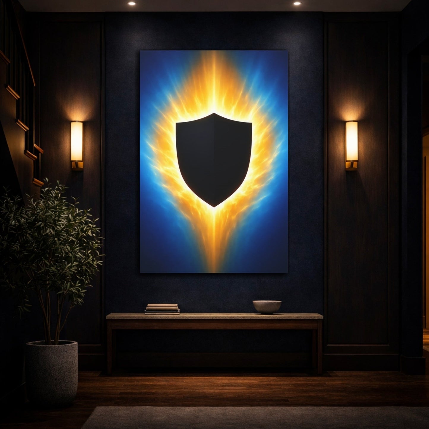 Abstract Energy Shield Blue And Gold - Canvas Wall Art Print - YesArtYes