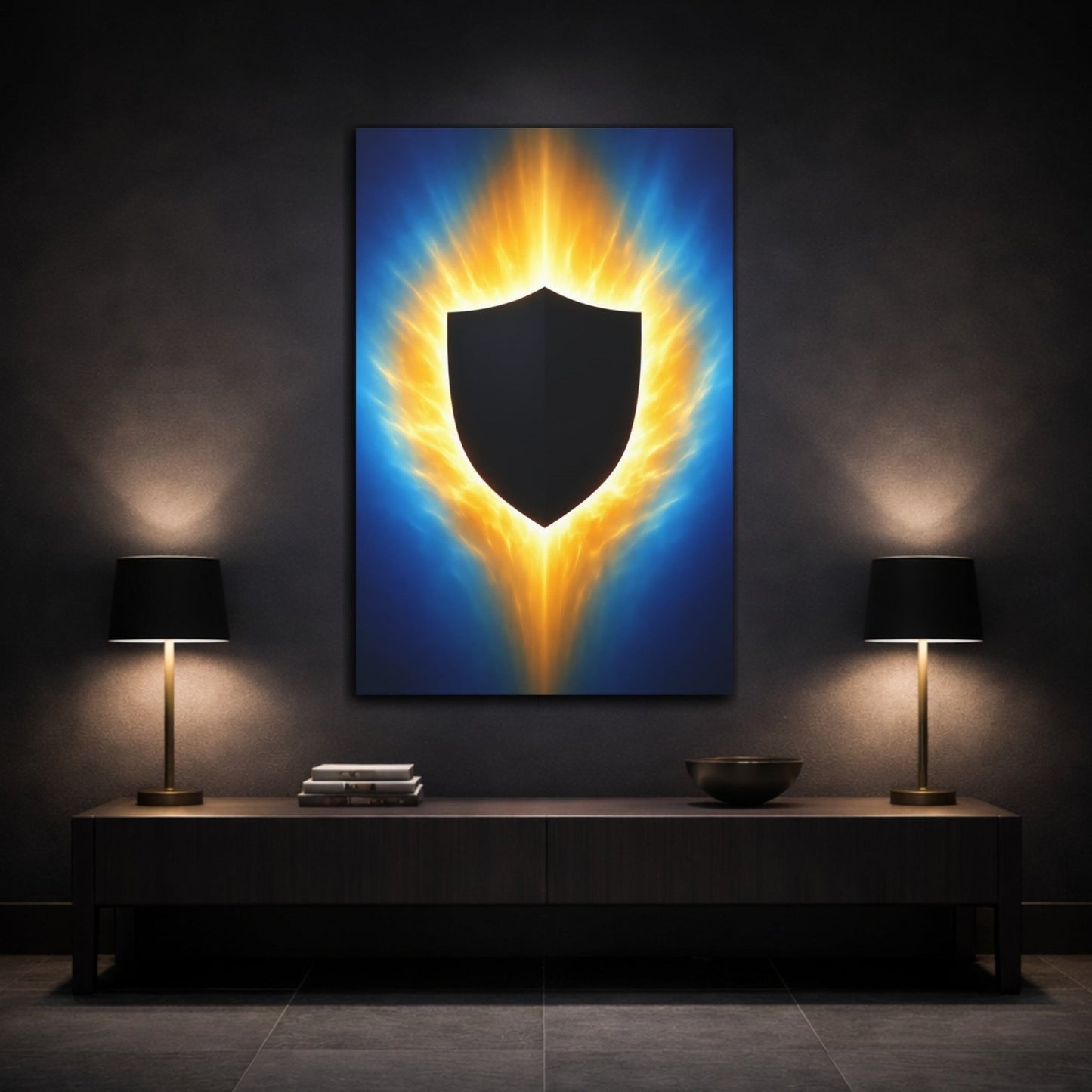 Abstract Energy Shield Blue And Gold - Canvas Wall Art Print - YesArtYes