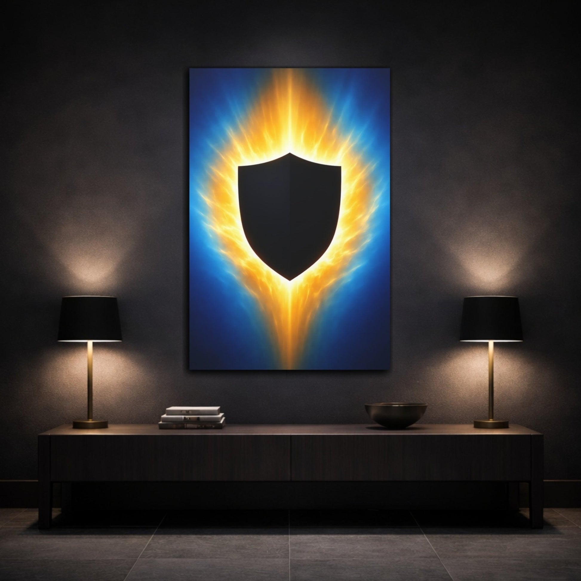 Abstract Energy Shield Blue And Gold - Canvas Wall Art Print - YesArtYes