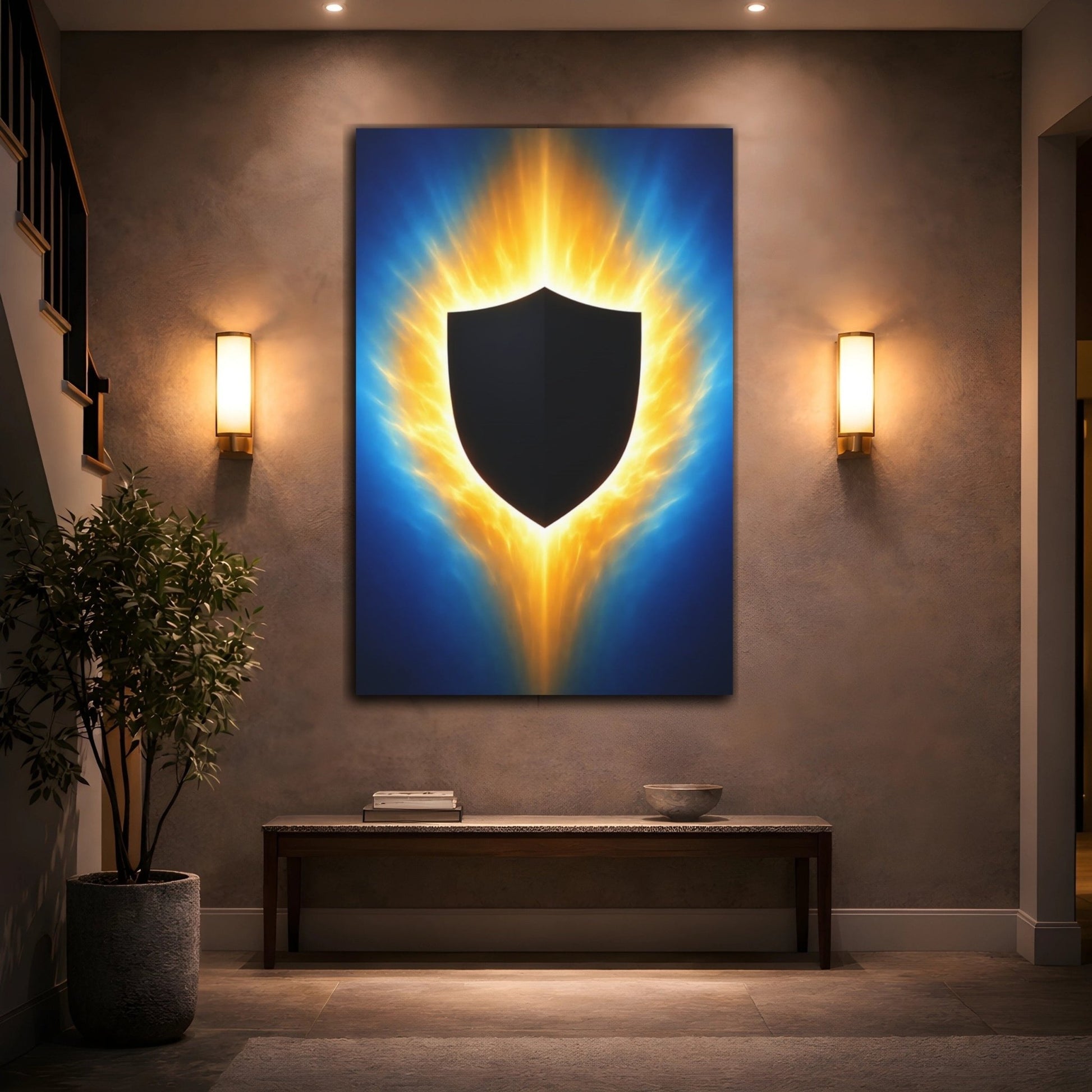 Abstract Energy Shield Blue And Gold - Canvas Wall Art Print - YesArtYes