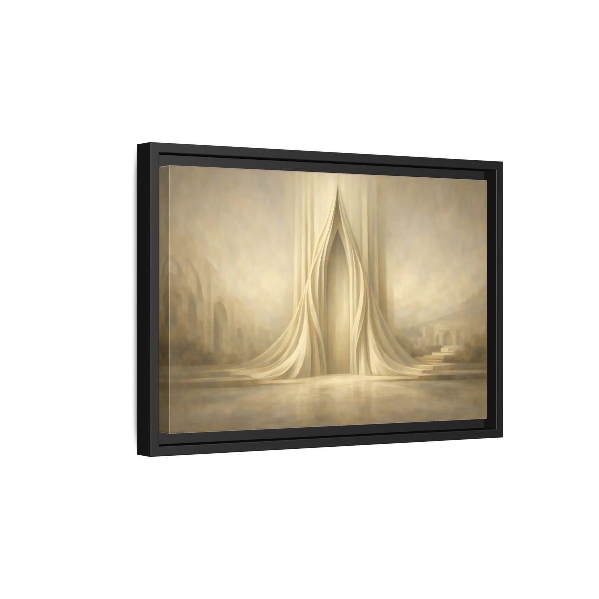 Side Mockup 6. Abstract Ethereal Gateway Warm Gold Tones shown as stretched canvas wall art