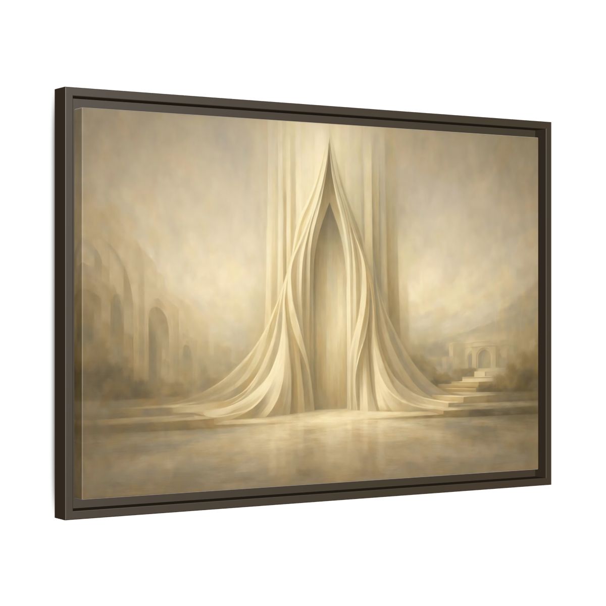 Side Mockup 11. Abstract Ethereal Gateway Warm Gold Tones shown as stretched canvas wall art