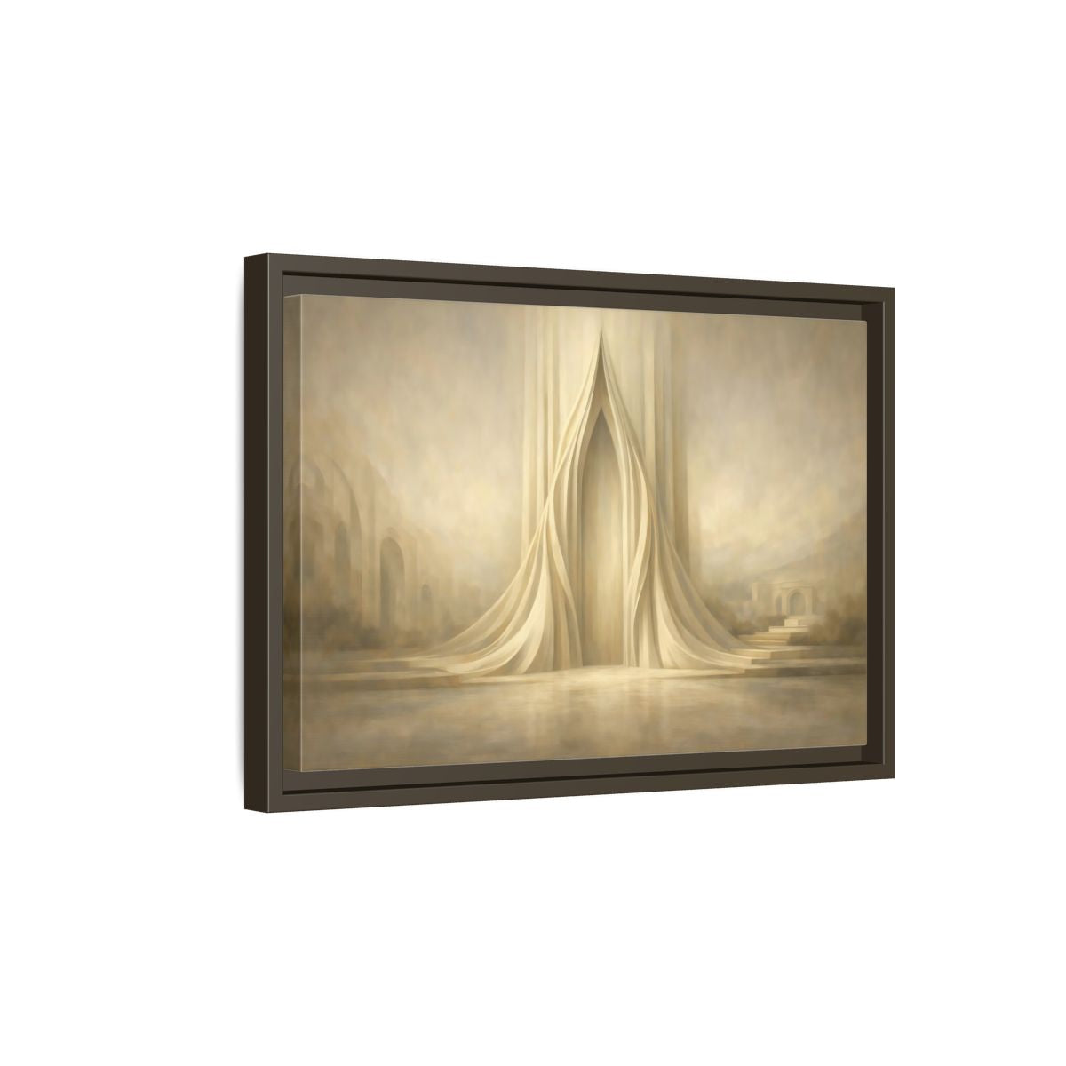 Side Mockup 5. Abstract Ethereal Gateway Warm Gold Tones shown as stretched canvas wall art