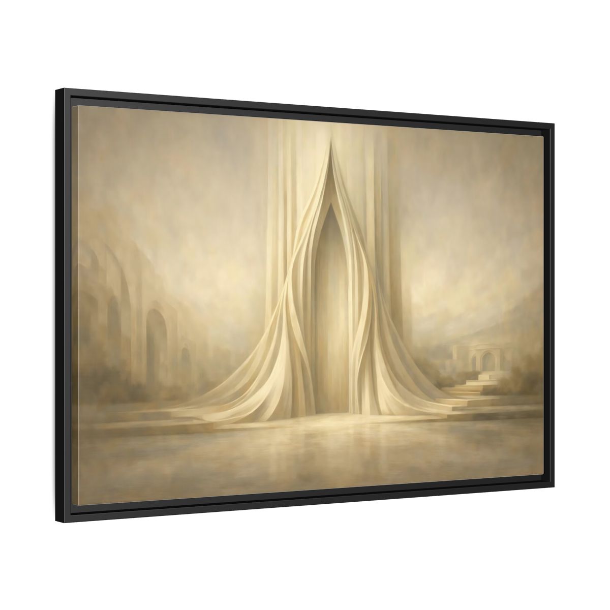Side Mockup 13. Abstract Ethereal Gateway Warm Gold Tones shown as stretched canvas wall art