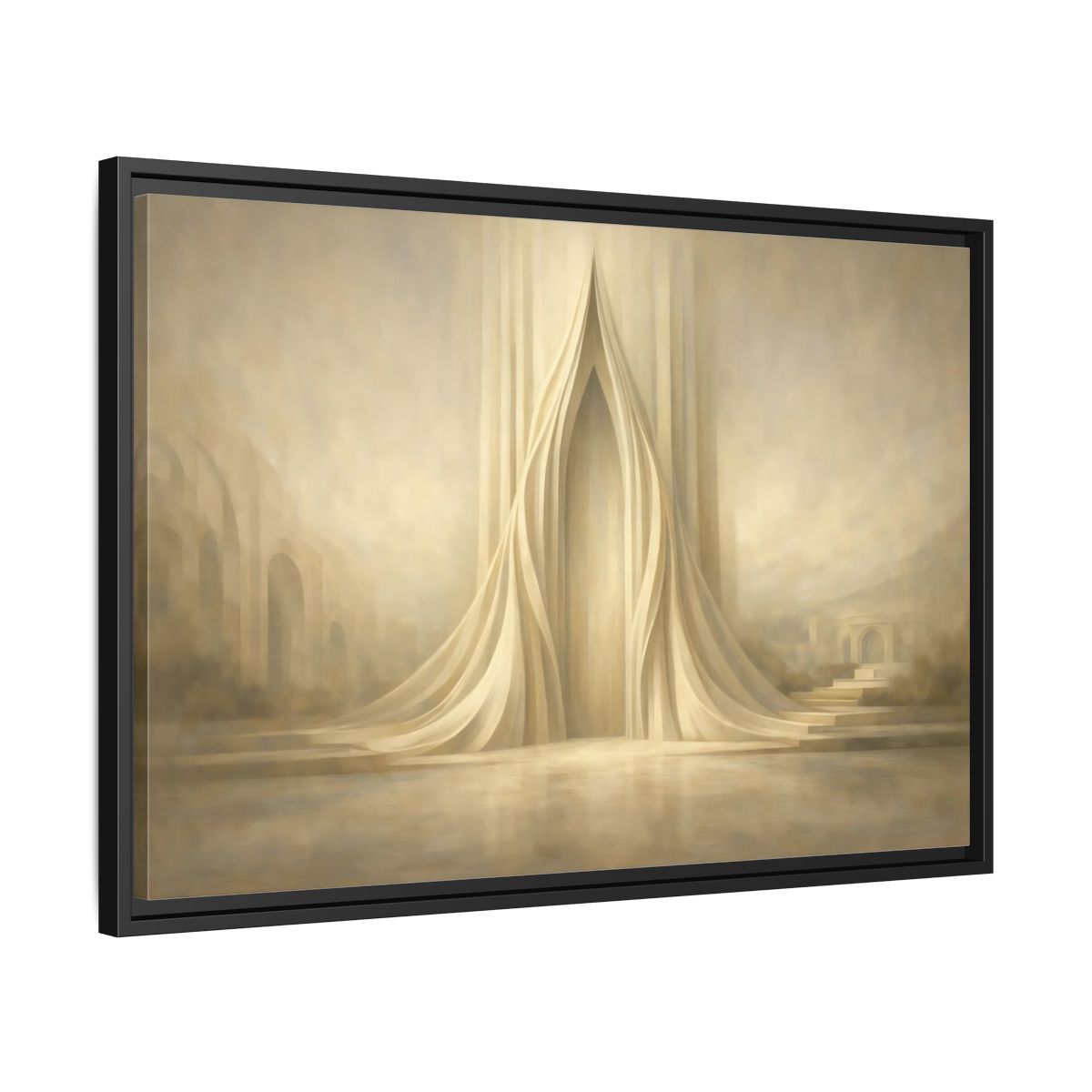 Side Mockup 14. Abstract Ethereal Gateway Warm Gold Tones shown as stretched canvas wall art