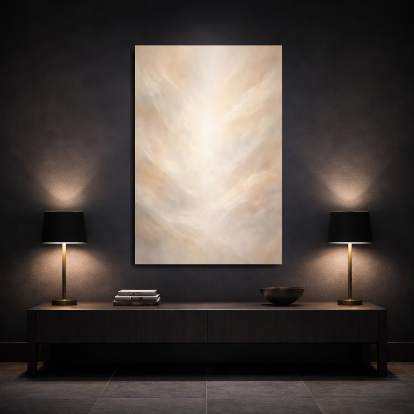 Mockup 2. Abstract Ethereal Light Cream Abstract shown as stretched canvas wall art