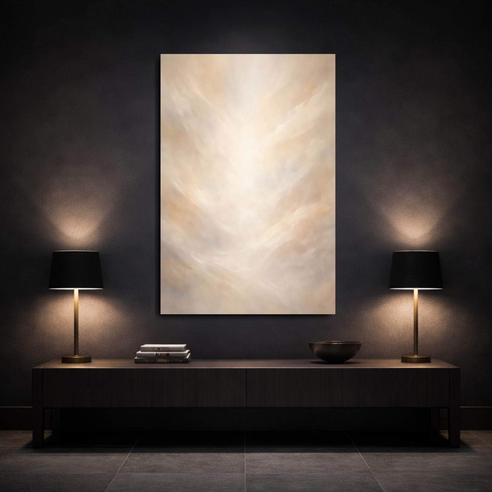 Mockup 2. Abstract Ethereal Light Cream Abstract shown as stretched canvas wall art